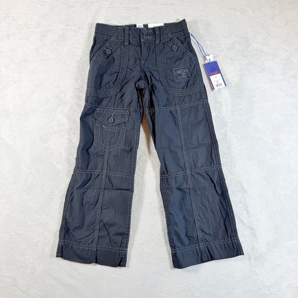 Limited Too Girls Black Twill Utility Cargo Pants Straight Leg Size 7 NWT